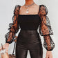 Mesh puff sleeve off-the-shoulder top