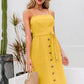 Summer solid color button cotton strap bow A-line dress