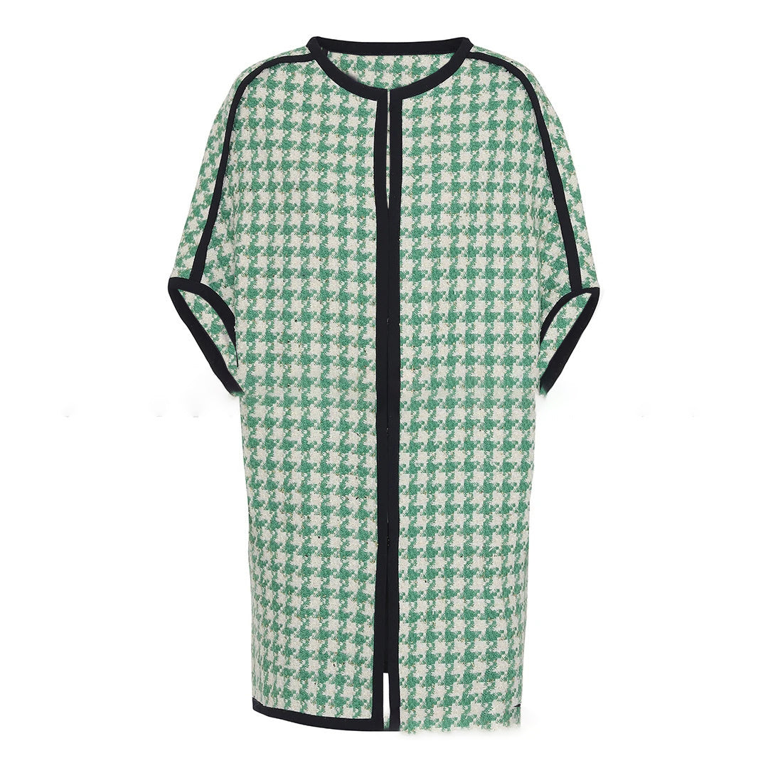 Loose round neck houndstooth coat