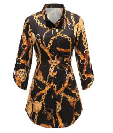 Chemise tunique à imprimé chaîne noir et blanc 