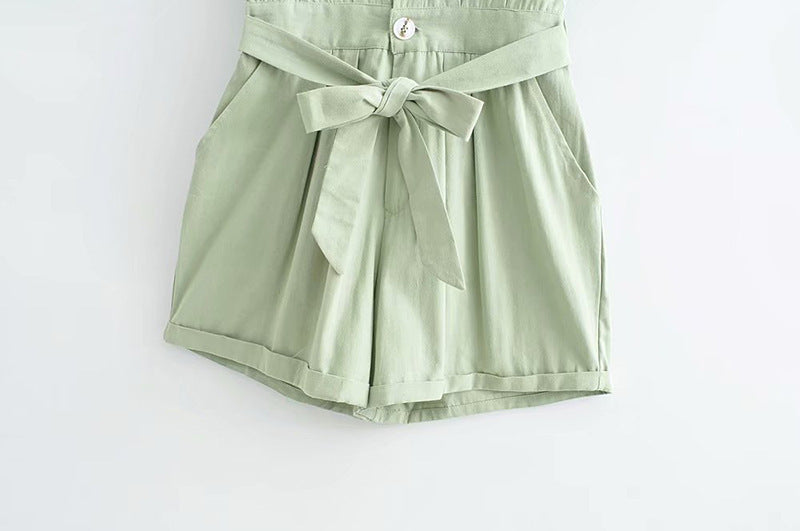 Lace-up waist tooling casual jumpsuit