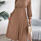 Women's V-neck Lace Cinched Pleated Long Dress