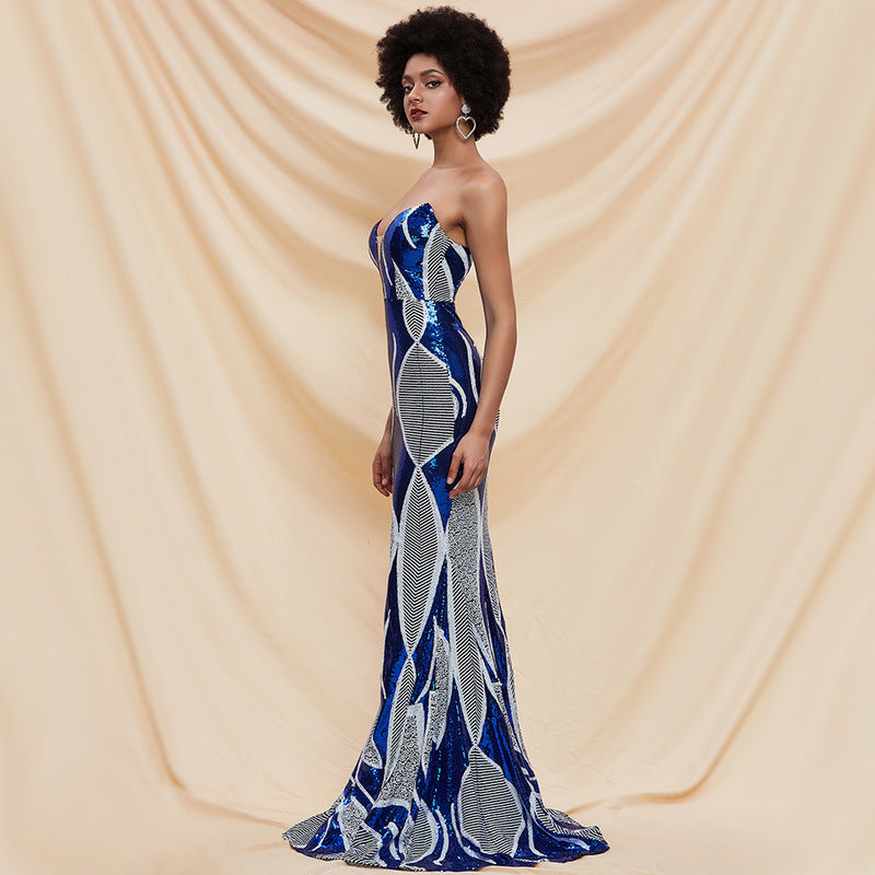 Royal blue tube top evening dress