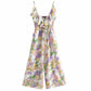 Dream Purple Print suspender Jumpsuit with ruffles