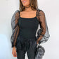 Transparent mesh stitching long sleeves