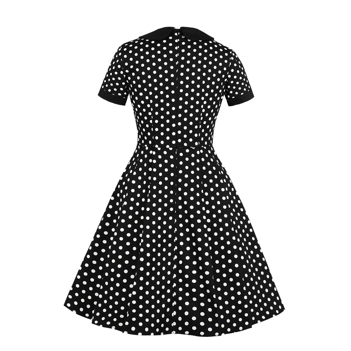Robe rétro vintage SISHION VD1030 pour femmes, tenue d'été à pois noirs, style Hepburn, col Peter Pan 