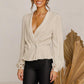Solid color deep V-neck flared long sleeve top