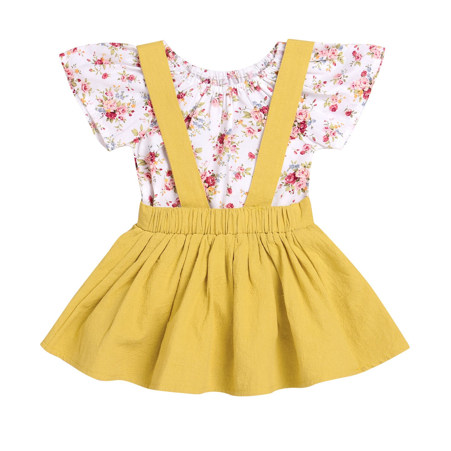 Ensemble deux pièces robe à bretelles fleuries pour fille