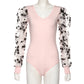 Round Neck Mesh Puff Sleeve Bodysuit