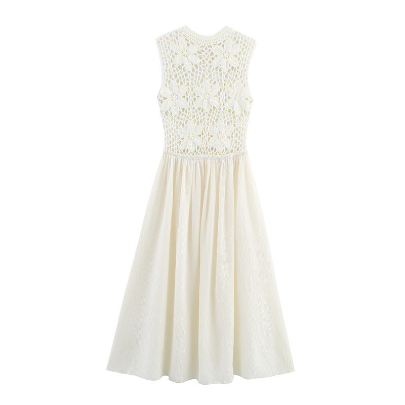New Summer Flower Embroidery Stitching Sleeveless Dress