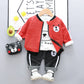 Children's Pants Set Zip-up Shirt Three-piece Cartoon Cotton Bear