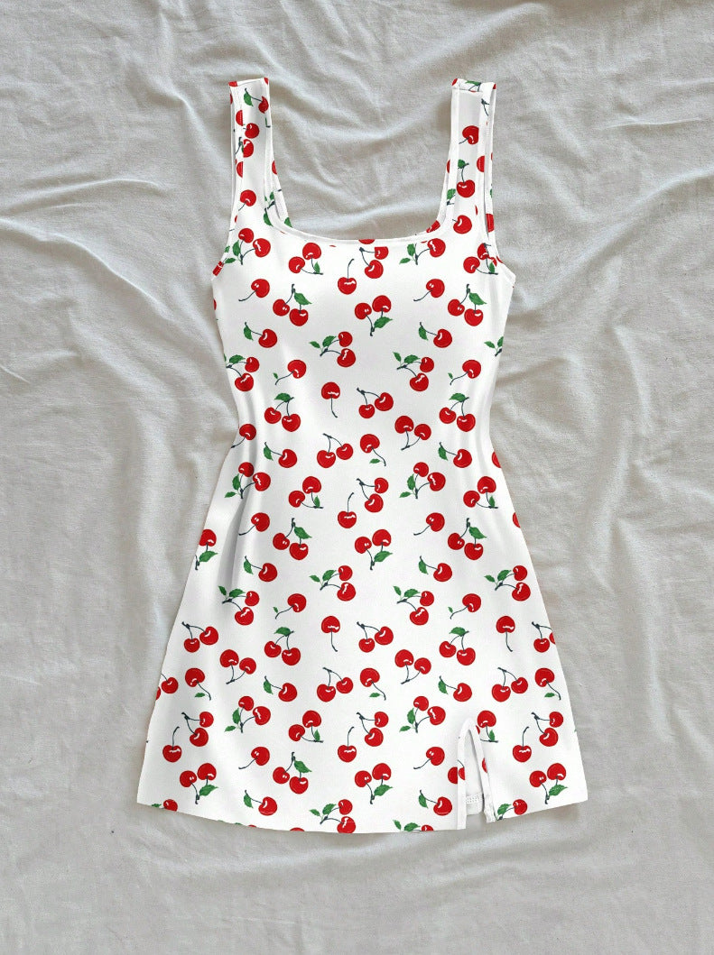 Printed Slim-fit French-style Sleeveless Dress For Women