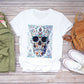 T-shirt personnalisé pour femme avec imprimé tête de mort, papillon et plante