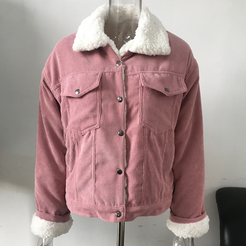 Fleece inner solid color corduroy jacket thickened warmth
