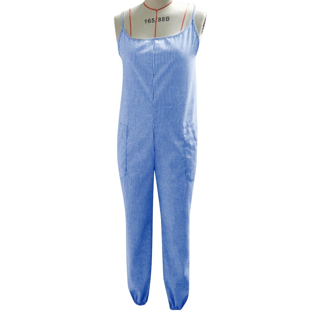 Sling romper pocket cotton and linen stripes
