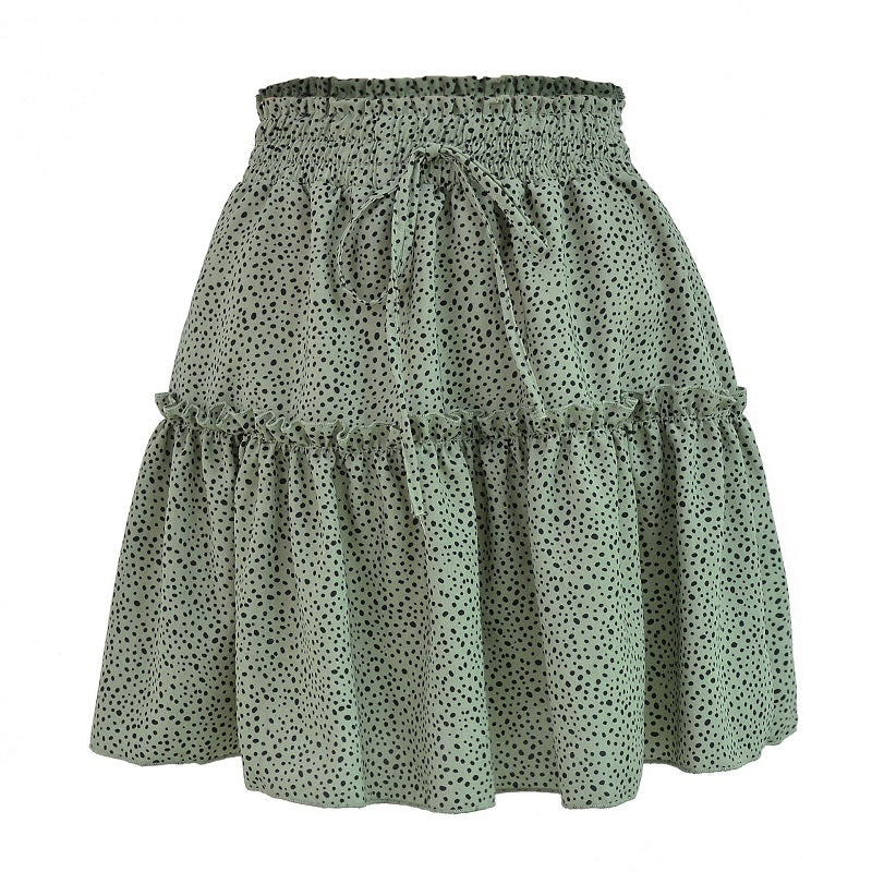 Printed pleated polka dot skirt