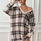 Robe à carreaux à col en V, décontractée, ample, à manches longues, vêtements pour femmes, automne et hiver