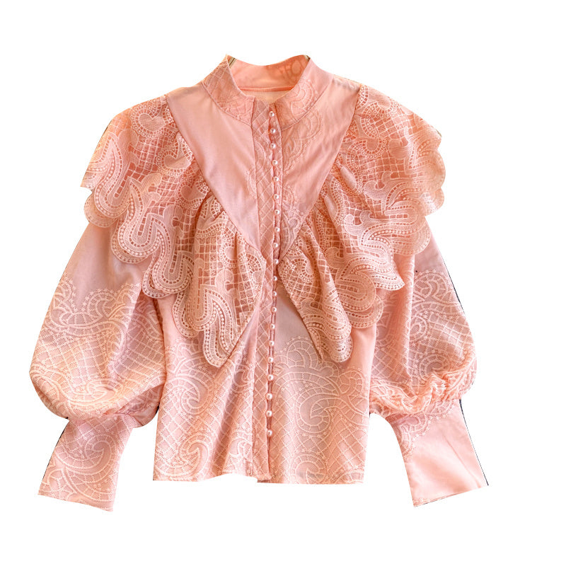 Style Retro Heavy Industry Ruffled Slim Fit All-match Temperament Shirt
