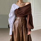 Women's V-neck Strapless Collision Color Bubble Sleeve Top Half Skirt