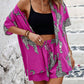 Random Print Drop Shoulder Shirt And Shorts Set With Slanted Pockets