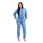 Combinaison slim décontractée en jean à lacets pour femme