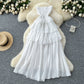Design Sense Lace-up Waist-controlled Sleeveless Tube Top Ruffled Long Skirt