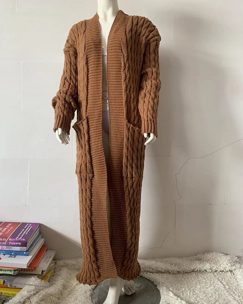 Cardigan long en tricot avec poche, pull long, manteau épais, européen et américain