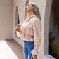 Elegant Polka Dot Lace Blouse Long Sleeve Women's Short Top