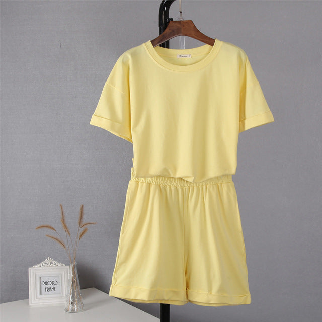 Hirsionsan Summer Cotton Sets Women Casual Two Pieces Short