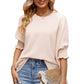 Women's Loose T-shirt With Elastic Sleeves Solid Color Outfit Fashion Tops Clothes