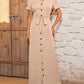 Women's Lapel Dress Cardigan Button Belt Decorated Dress