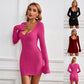 Robe courte à simple boutonnage et col en U, manches longues, sexy et ajustée, moulante, vêtements pour femmes