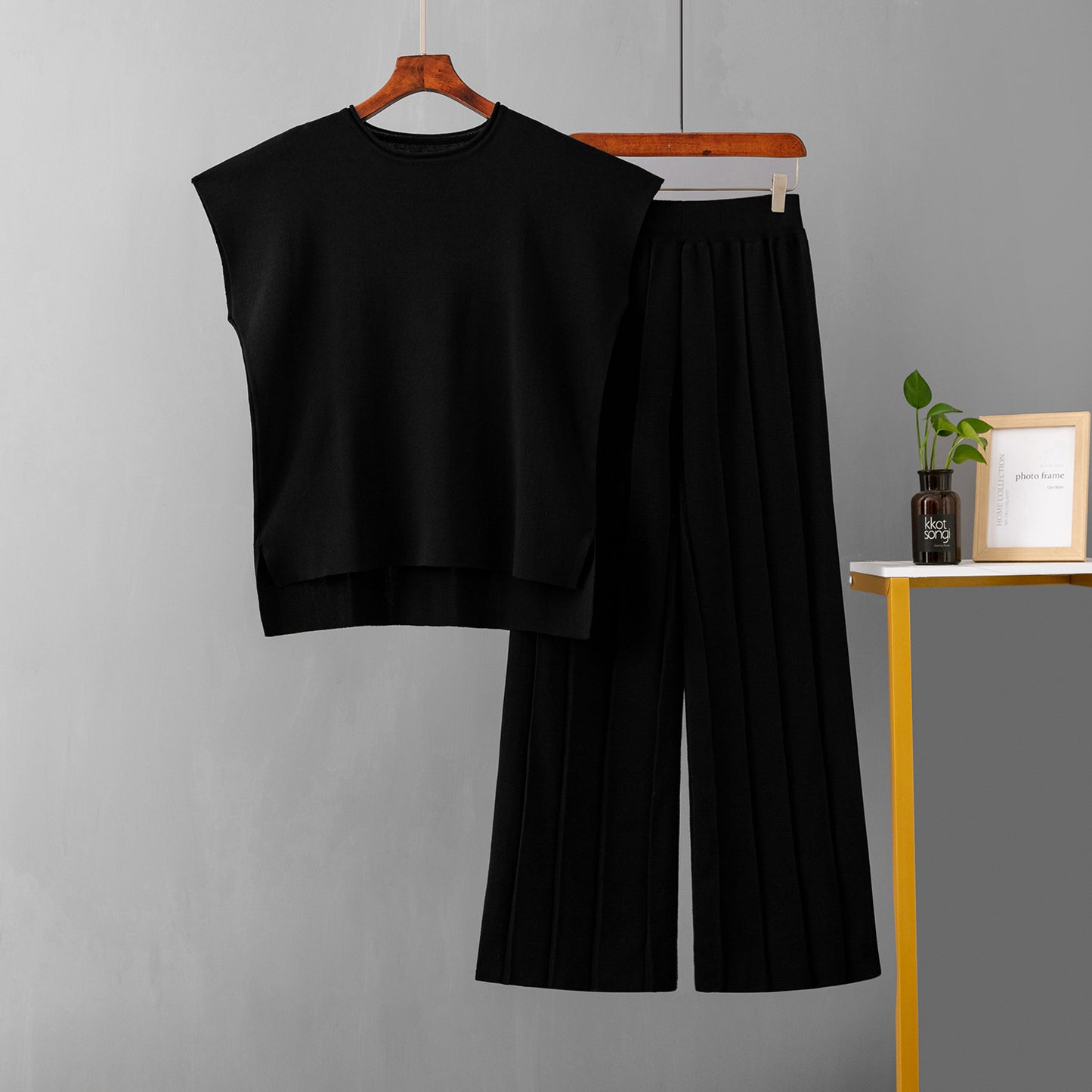 Sleeveless Vest Knit Wide-leg Pants Plus-size Ice Silk Set