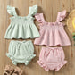 Girls' Solid Color Sling Top Pants Suit