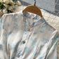 Stand Collar Stitching Floral Chiffon Dress