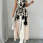 Ethnic Style Printed Small Stand-collar Button-front Long Dress