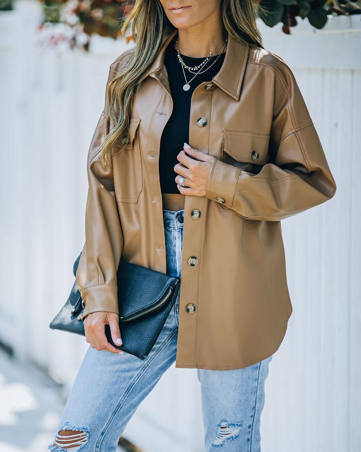 New Loose Casual Single Breasted Lapel Leather Jacket