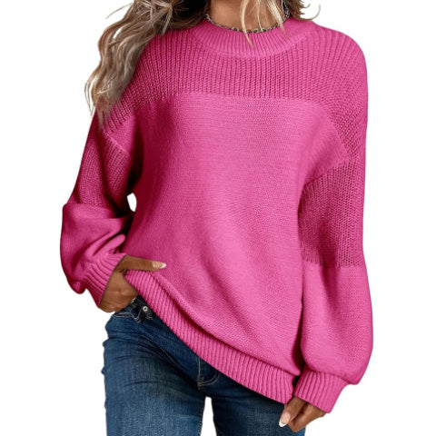 Pull à col rond et manches lanternes de couleur unie