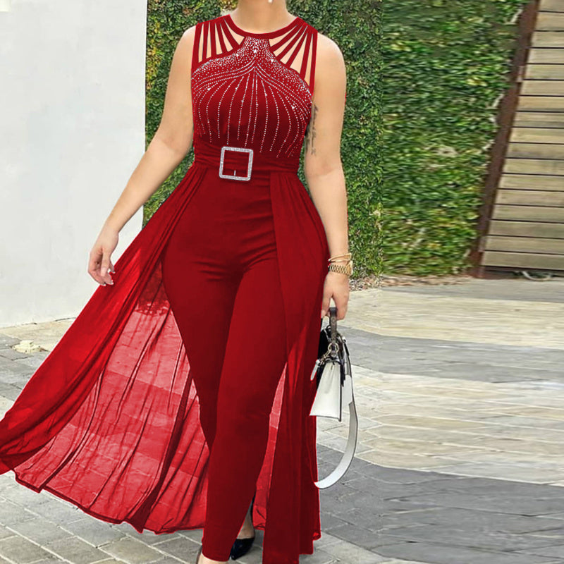 Women's Sleeveless Strapless Diamond Jumpsuit