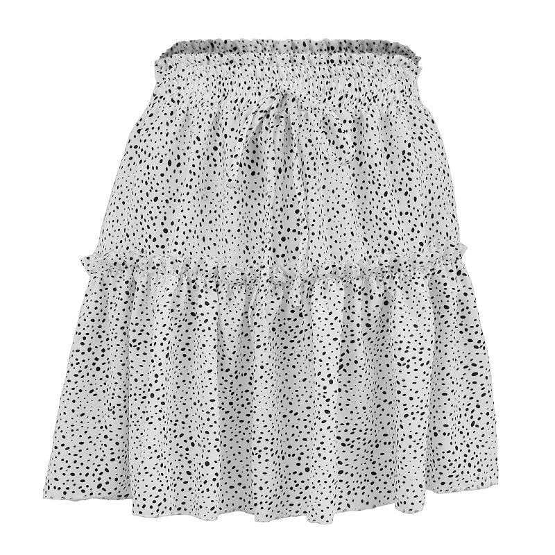 Printed pleated polka dot skirt