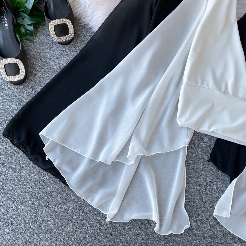Chiffon Slim Ruffle Sleeve Shirt