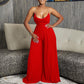 Women's Chain On Neck High Waist Pleated Wide-leg Jumpsuit