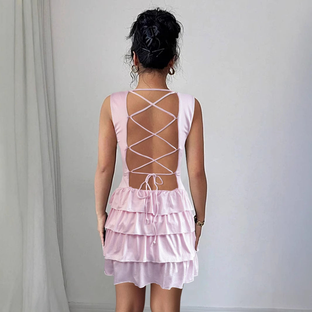 New Womens Sleeveless Crew-neck Dress