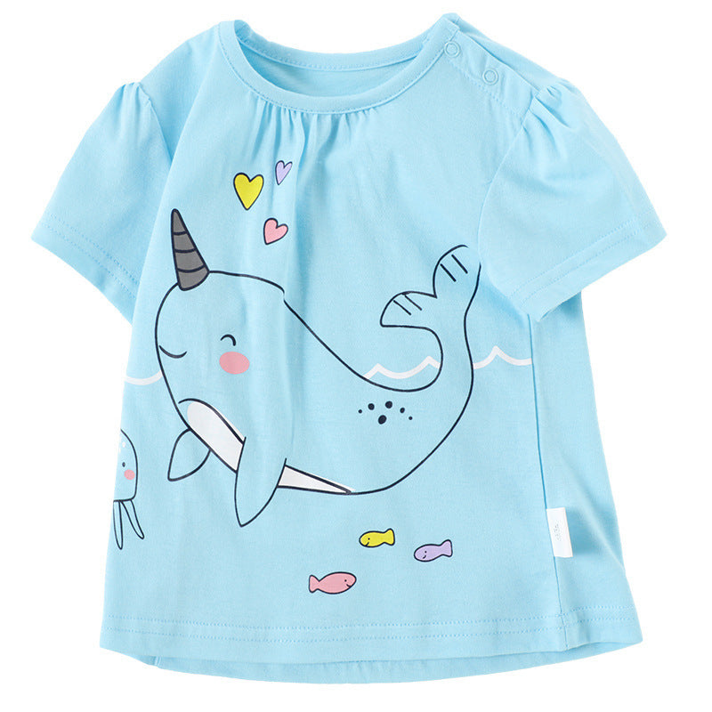 Cartoon Pattern Stitching Baby Short-Sleeved T-Shirt