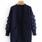 Cardigan long en tricot décoratif en peluche pour femme