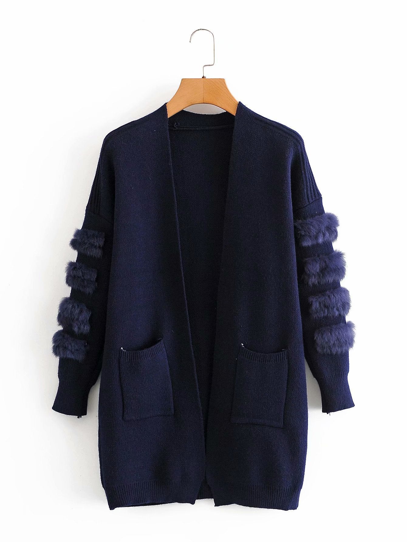 Cardigan long en tricot décoratif en peluche pour femme