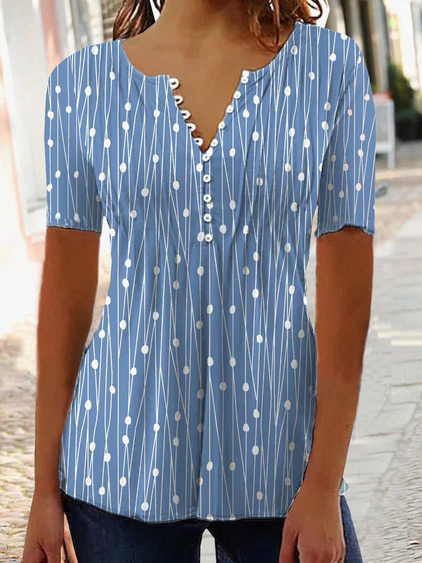 Chemise d'été à manches courtes et col en V pour femme