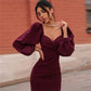 Waist puff sleeve stretch cotton dress