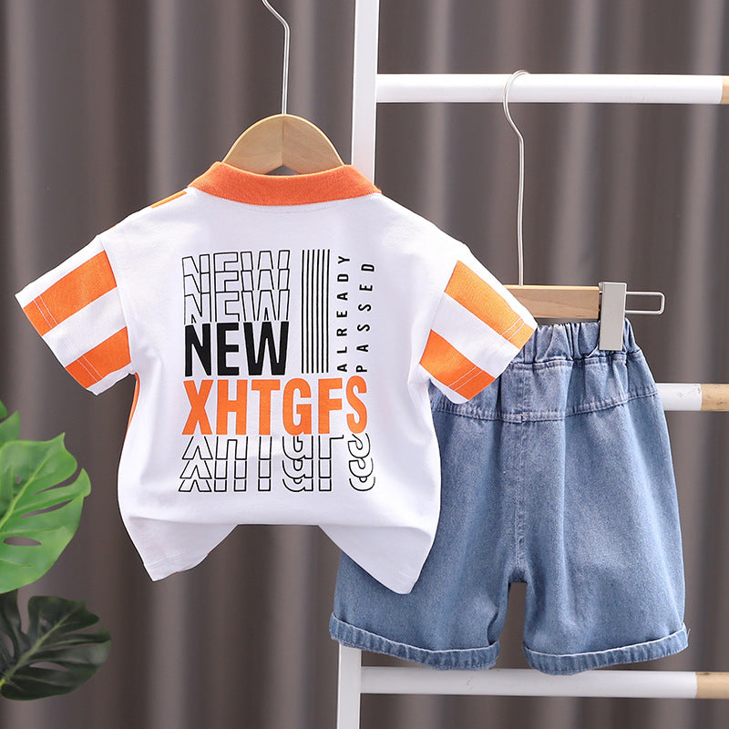 Cotton Short-sleeved T-shirt Western Style Top Two-piece Set