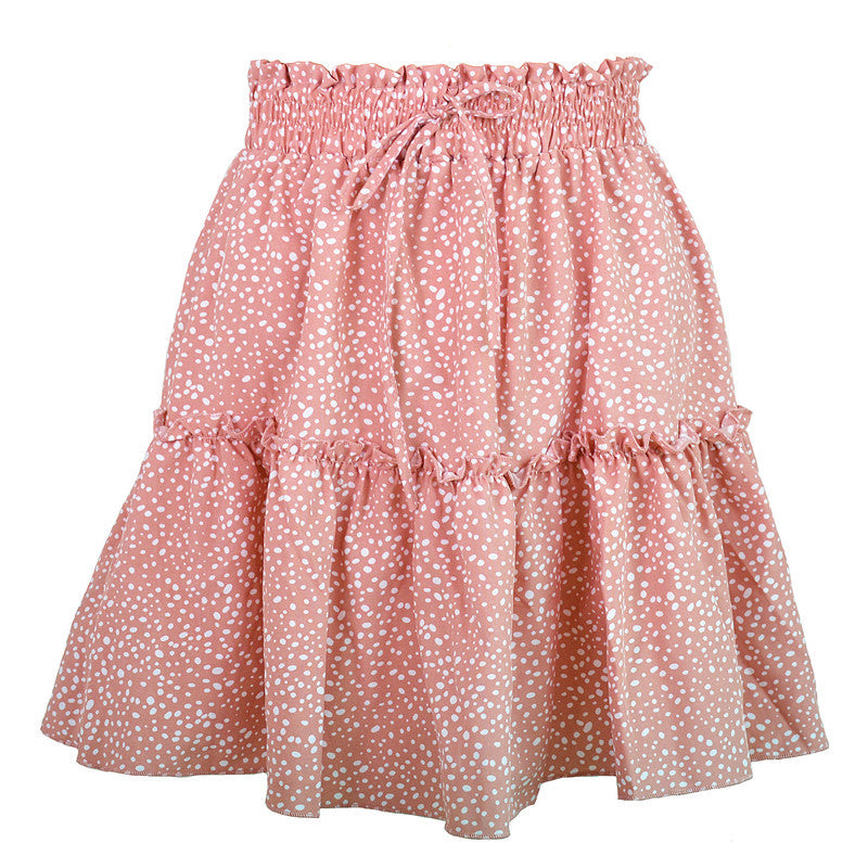 Printed pleated polka dot skirt
